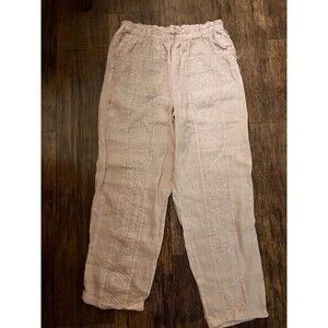 Diverse Italia Made In Italy Linen Pale Pink Embroidered Pants Size Large BNWT